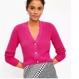 LOFT V-Neck Button-Up Cardigan in Magenta